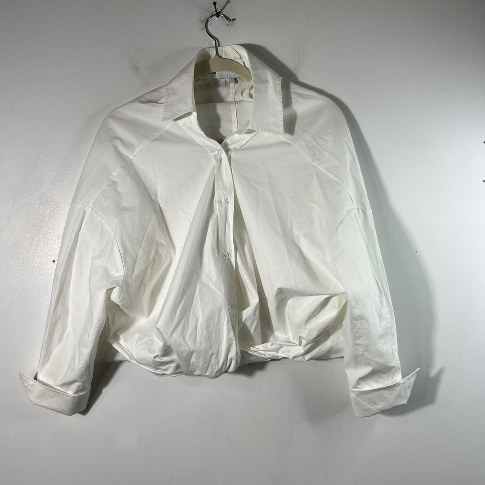 Mable Anthropologie Tied Twisted Shirt 1/2 Sleeve Oversized White S Cotton